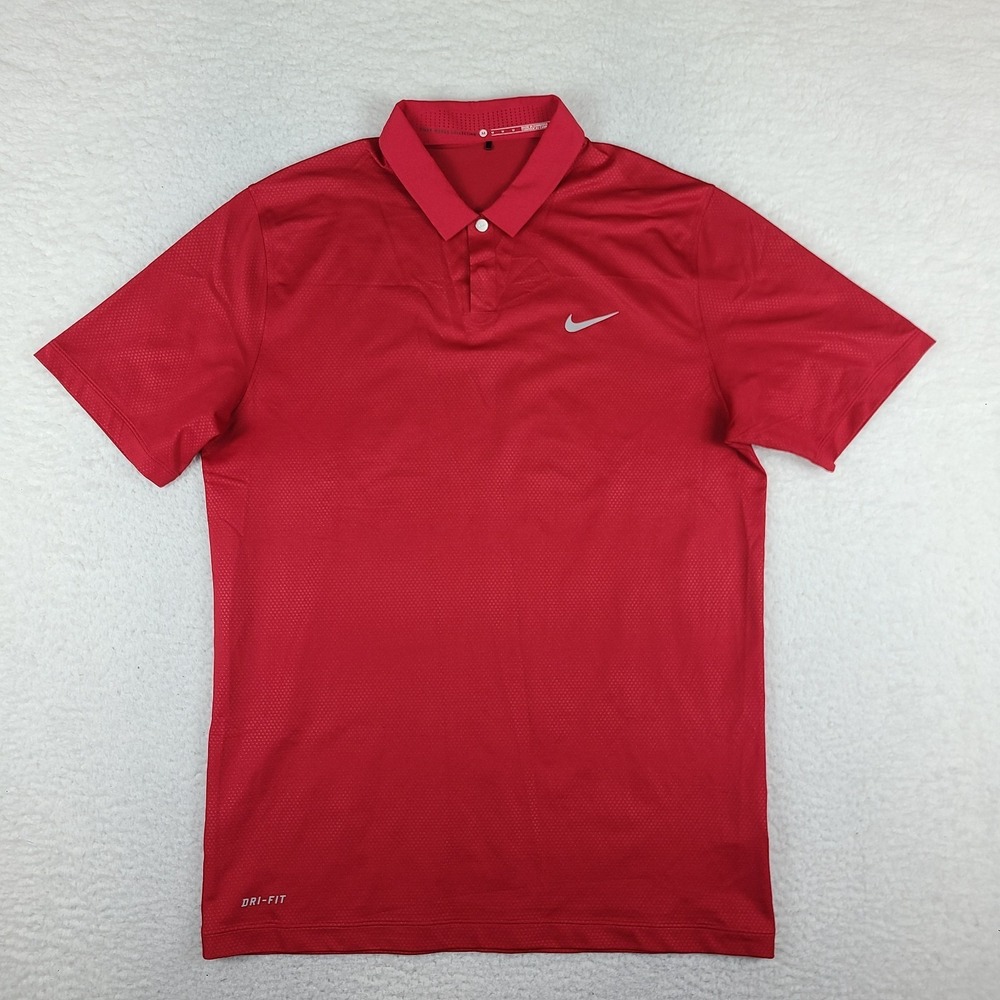 Tiger Woods Collection Polo Shirt‎ Mens Medium Red Nike Dri Fit Performance